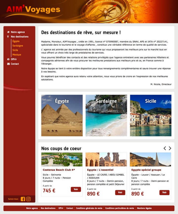 Site aimvoyages.fr, developpement, web